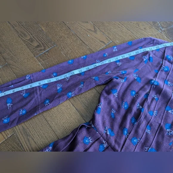 Free People Tegan Floral Purple Long Sleeve Keyhole Mini Dress Boho Hippie Fairy - Picture 13 of 16